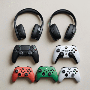 A split image showing one side of the headset lit up and working on a PS5, and the other side grayed out or unplugged from an Xbox.